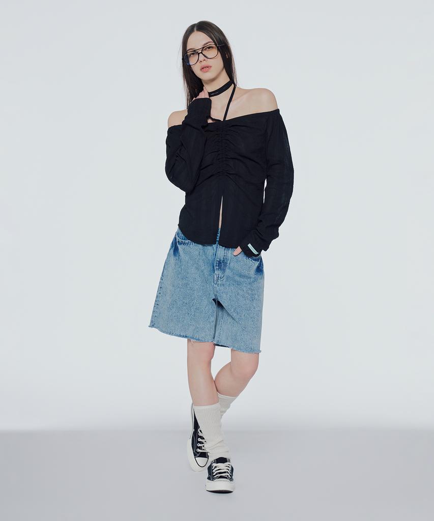 INSTANTFUNK Off-Shoulder Shirred Blouse