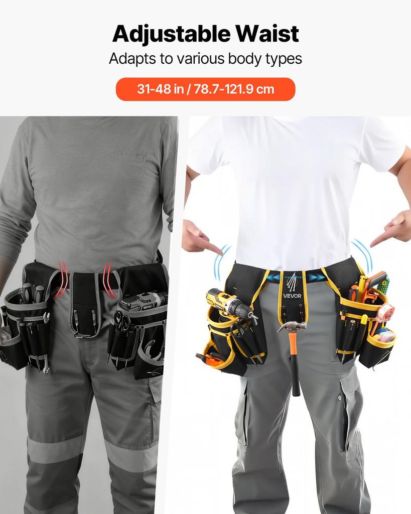 Tool Belt, Magnetic Tool Pouch for Men, 28 Pockets Heavy Duty Adjustable Utility Belt Detachable Bag for Electrician, Carpenter, Construction, Work
