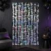 Decorative Festive Curtain Halloween Skull Foil Fringe Curtain, Iridescent Disposable Tablecloth, Pattern Party Decor Table Cover Tinsel Backdrop for