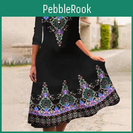 Sleeves Autumn 34 Dress Dress Up Antifade Charming Autumn Floral Printed Aline Pullover Party Dress For Office