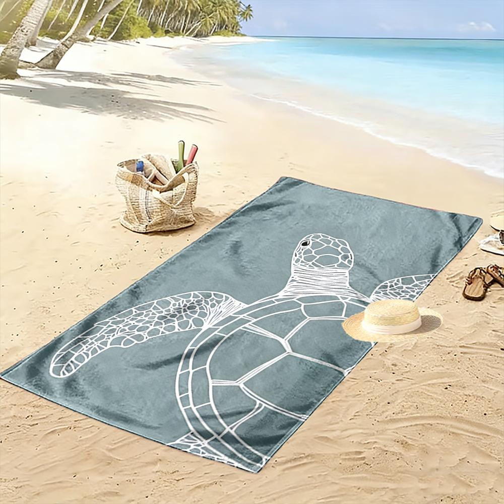 Sea Turtle Outline on Blue Background Beach towel quick-drying for travel outdoor sports jogging beach and swimming