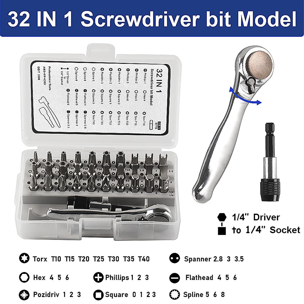 

Right Angle Screwdriver 32/39Pcs 1/4 Inch Mini Ratchet Wrench Set Low Profile Offset Screwdriver Bit Set 72 Teeth Ratchet Wrench