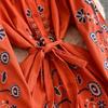 Vintage Embroidered Bandage Dress for Women Bohemian Lantern Sleeve Long Dress with Buttons Spring Autumn Vestidos Mujer