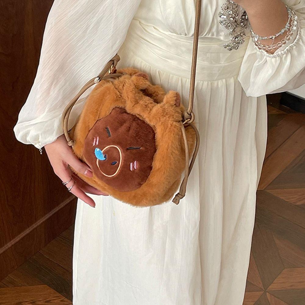 Plüschtier Capybara Kordelzug Beutel Große Kapazität Cartoon Umhängetasche Niedliche Puppentasche Kinder
