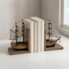Wooden Bookend with Canvas Sails Sturdy for Bookshelf