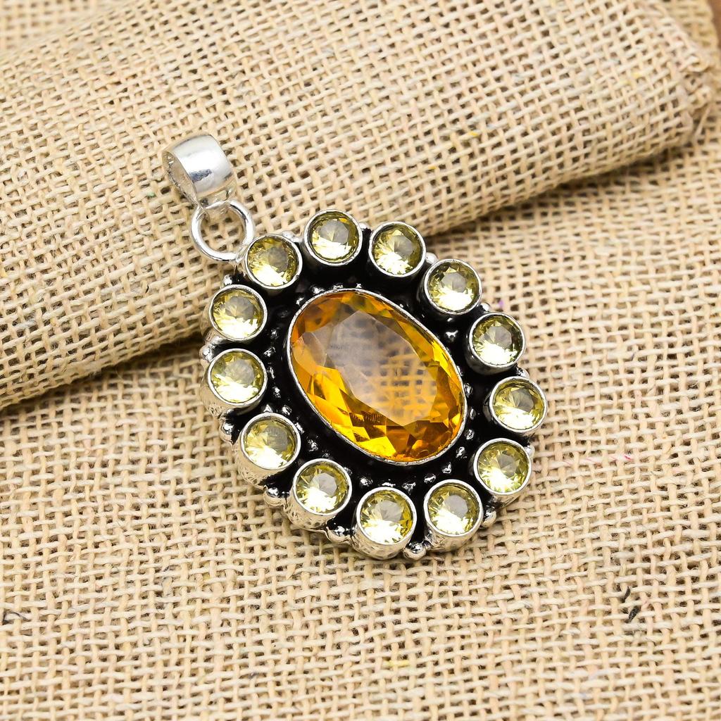 Citrine Gemstone 925 Sterling Silver Handmade Wedding Pendant Jewelry For Thanksgiving