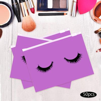 Washable 50 Count Lash Bags Empty Eyelash Makeup Zipper Pouches Accessories