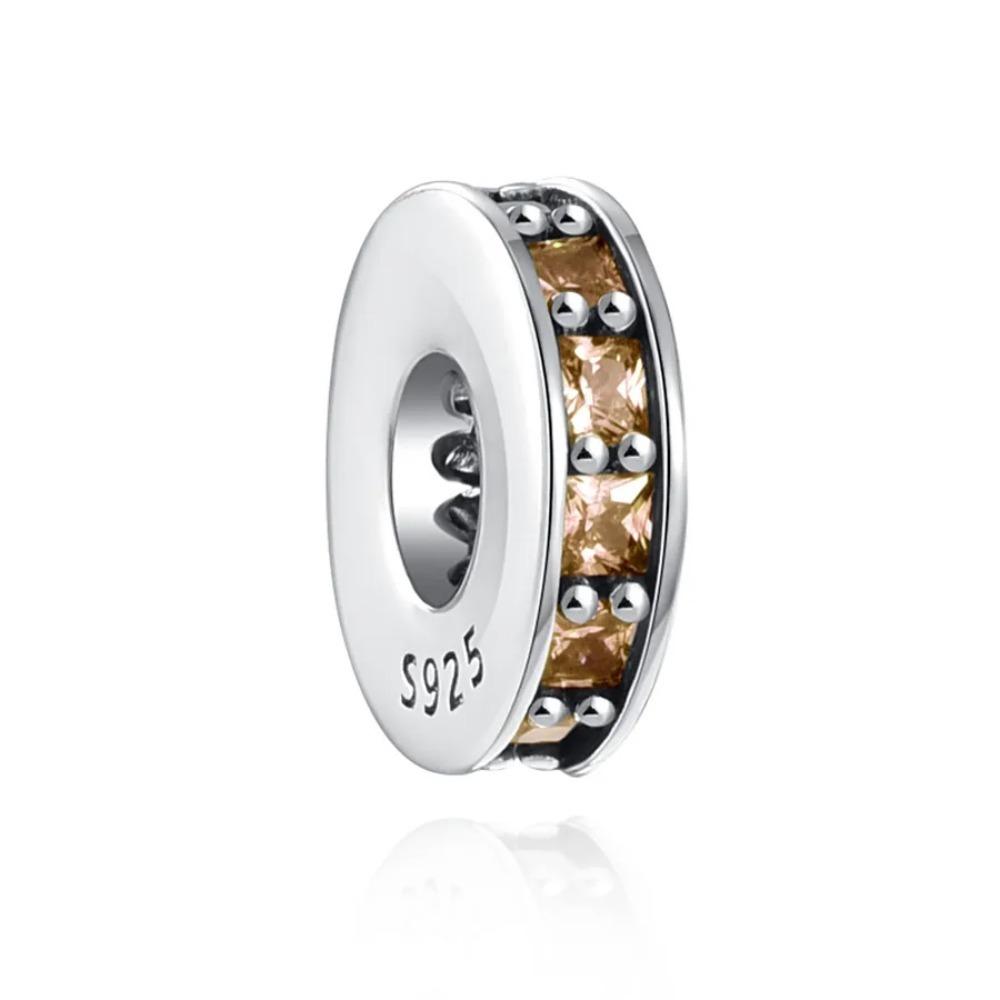 New Shining Zircon Love Heart Spacer Bead 925Silver Pendant for DIY Bracelet Flower Charm Women Jewelry Making