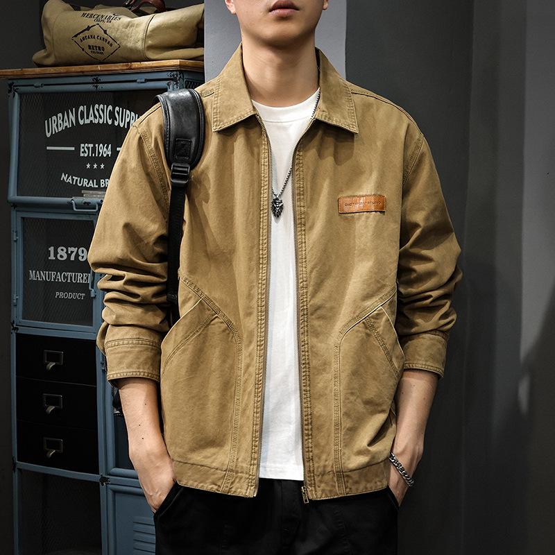 2025 Men's Casual Lapel Jacket: Handsome Detroit Workwear Coat for Spring and Autumn