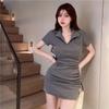 Slim-Fit Polo Collar Dress for Women, One-Piece Bodycon A-Line Skirt, 2026 Summer Trend, Solid Color.