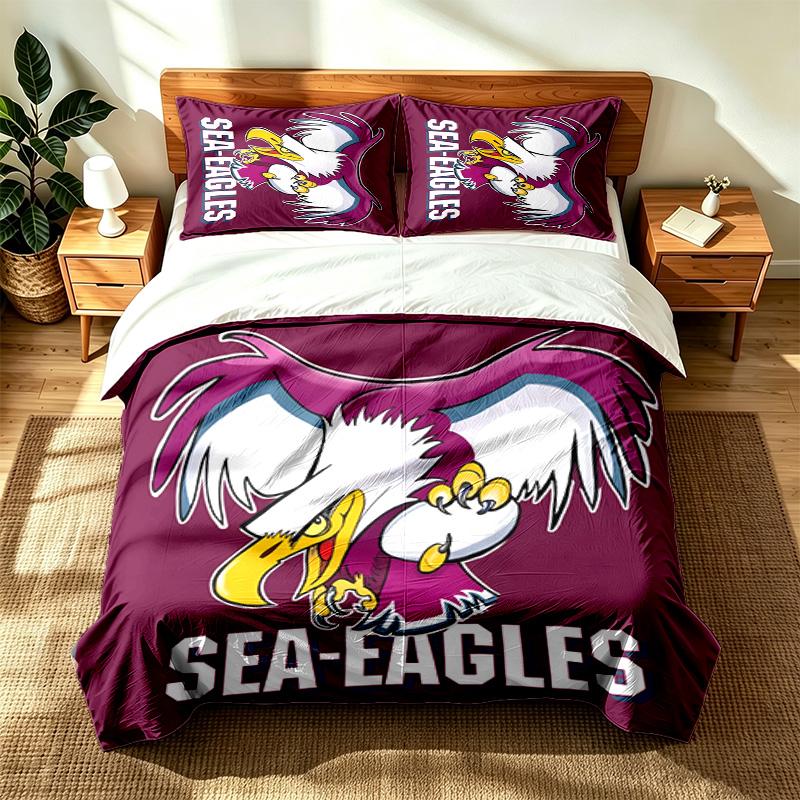 Manly Warringah Sea Eagles (5) 3pc set suitable for master bedrooms soft and comfortable an ideal gift for family and friends Includes one duvet cover