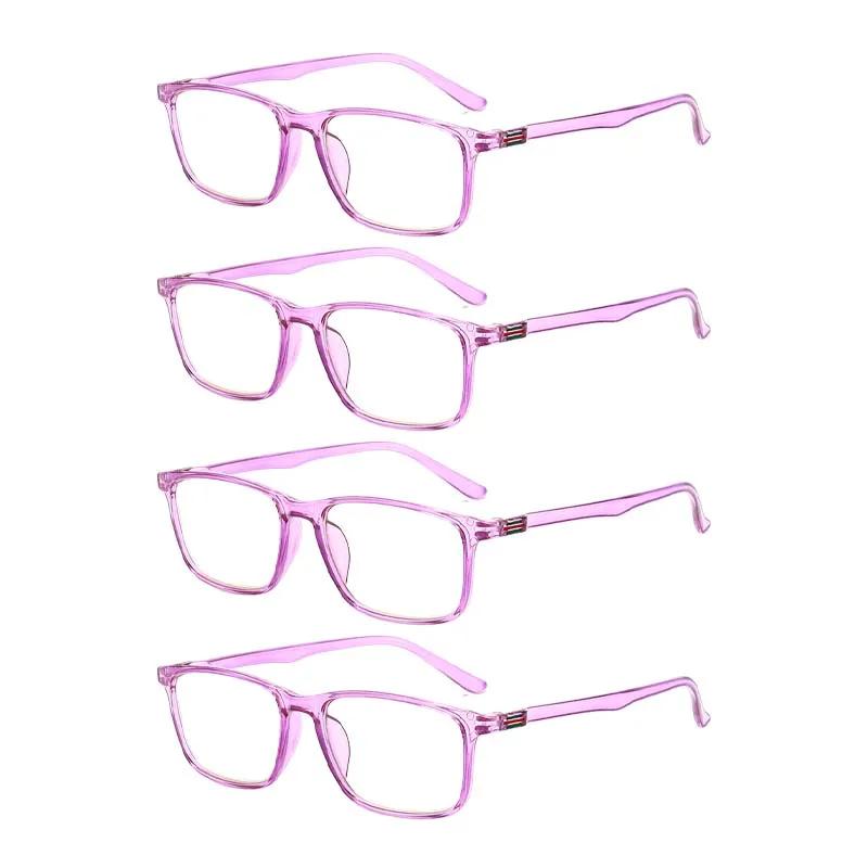 

4pcs +100 ~ +400 Reading Glasses Anti Blue Full Frame Square Hyperopia Glasses Eyeglasses 2 фіолетовий