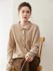 Korean Style V-Neck Cashmere Knit Cardigan with Pockets - Women's Loose Slimming Outerwear