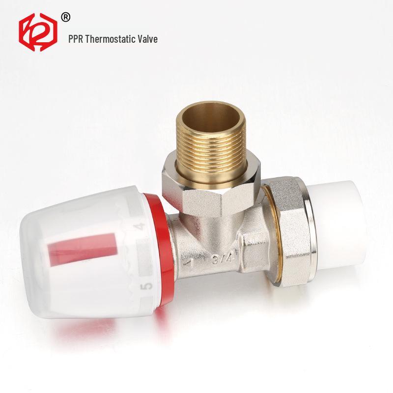 Brass PPR Straight Thermostatic Radiator Angle Valve for Floor Heating