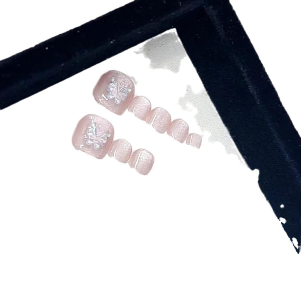 Pure Handmade Phototherapy Wear Nail Tablets Pink Butterfly Cat's Eye Foot Nail Wear Nail Finished Product Reusable Nail Patches