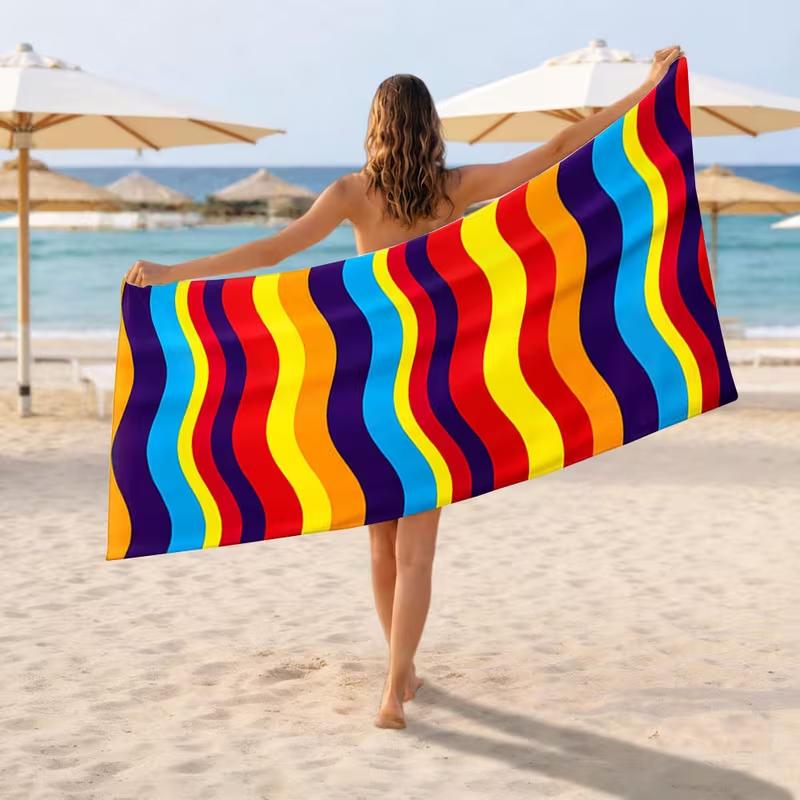 Retro Red Pink Striped Beach Towel Romantic "LOVE" Letter Pattern Towel Soft Absorbent Quick Dry Beach Blanket for Summer