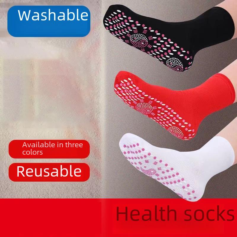 Tourmaline Heated Massage Socks: Warm, Sweat-Absorbent, Cold-Resistant Mid-Tube Cotton