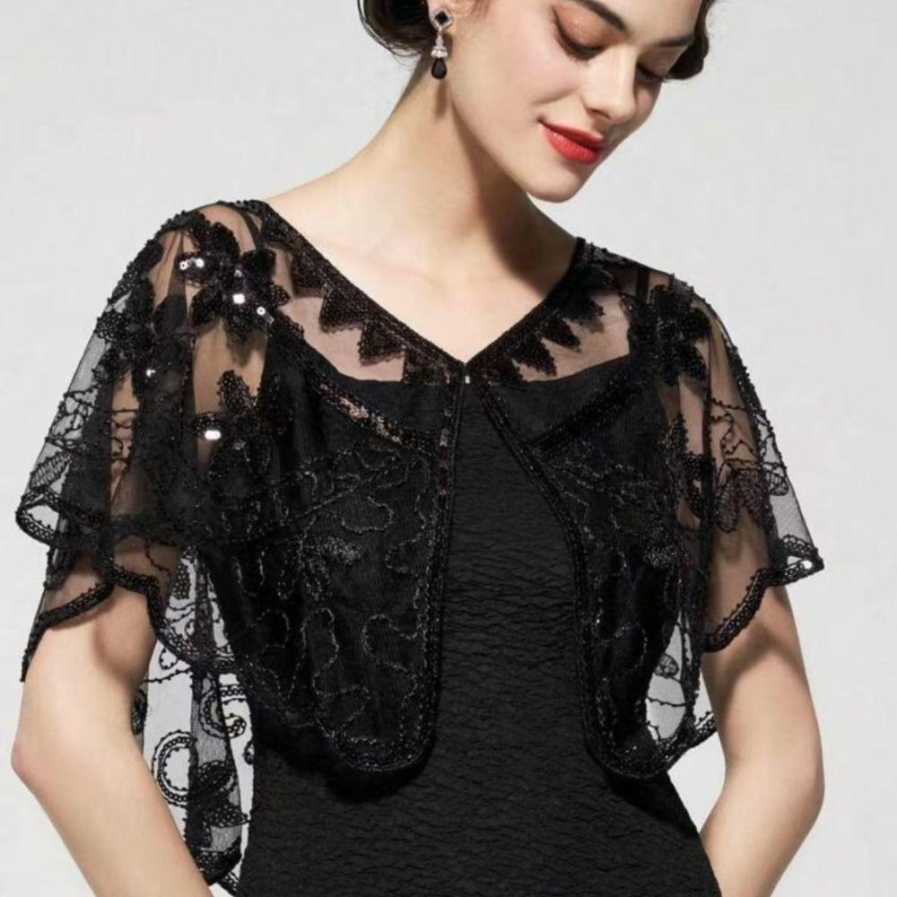 Bling Bling Sequins Poncho Coat Retro Flapper Shawl Dress Decorative Shoulder