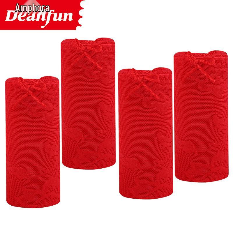 Deanfun Damen Rote Baumwolle Spitze Mid-Waist Boxer-Slips 4er-Pack Geschenkbox
