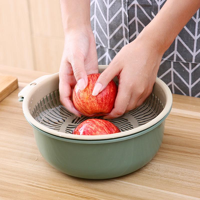 Kitchen Double-Layer Drain Basket Rotatable Storage Basket for Washing Vegetables Fruit Colander Baskets Kitchen Tools