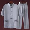Traje de lino y algodón chino de verano de talla grande para hombre, conjunto de dos piezas de manga corta y pantalones