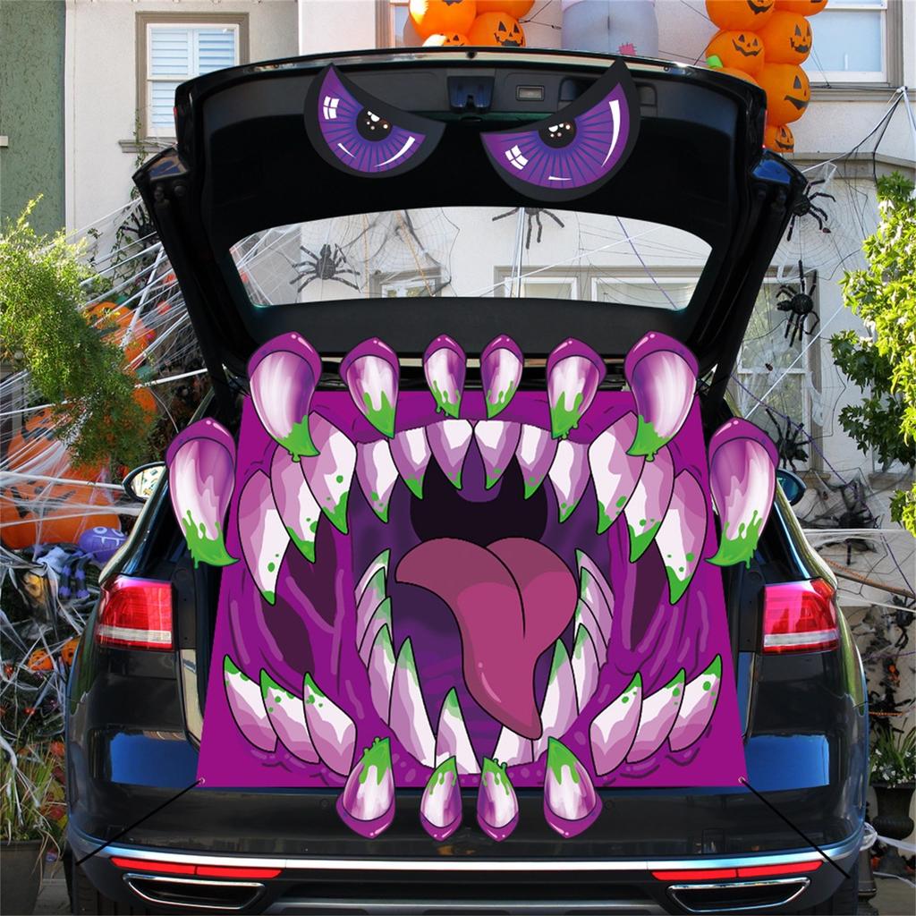 Dekorační sada - Halloweenské dekorace na auto pro SUV, Strašidelná nálepka s obličejem čarodějnice, Dekorace na auto pro venkovní garážový vchod, dveře, zeď, okno, strašidelný dům