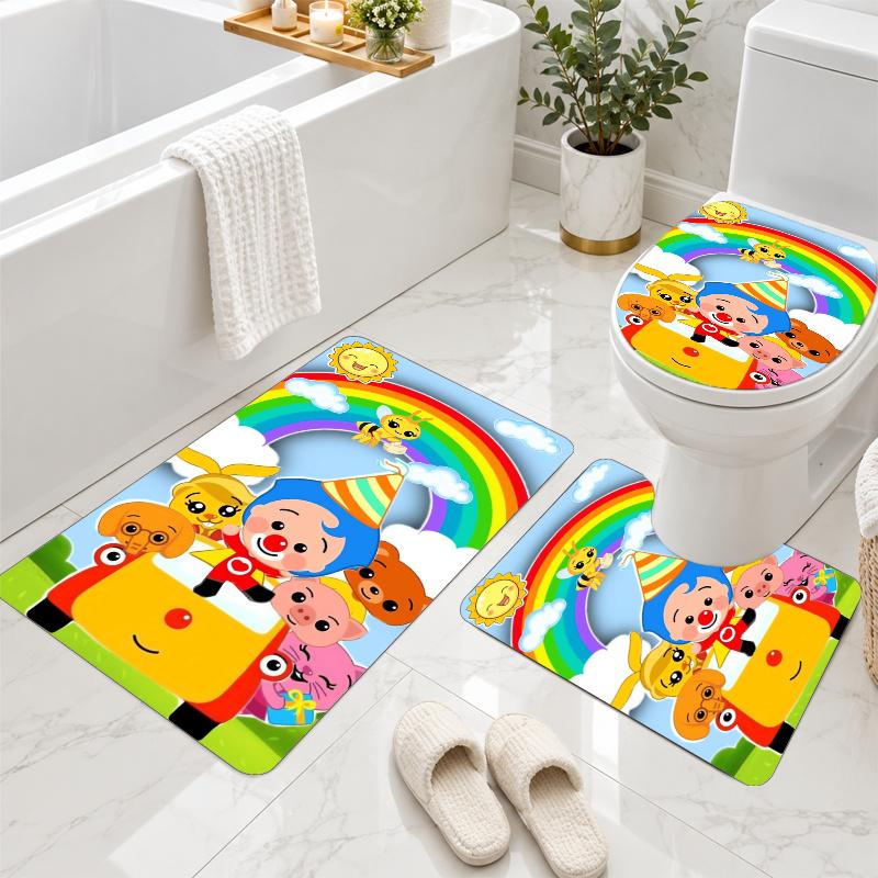 3Pcs Flannel Toilet Mat Set El Payaso Plim Plim Bathroom Rug Non Slip Bath Carpet Home Decor