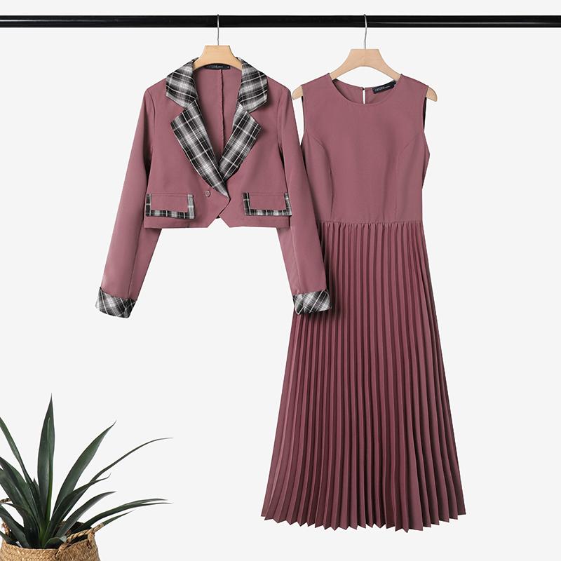 ZANZEA Women Long Sleeve Cardigan Blazer and Dress Summer Two Piece Suit Sets