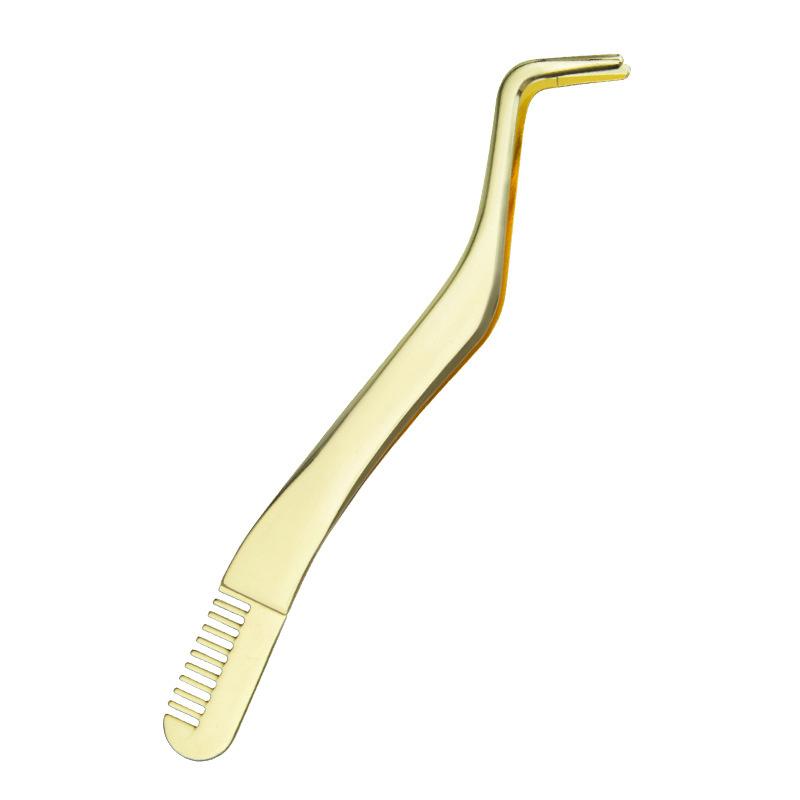 

1 Pcs Eyelash Comb Tweezers Stainless Steel Anti-Static Non-Magnetic Professional Pincet Lashes Extension Tweezers Makeup Tools золотой