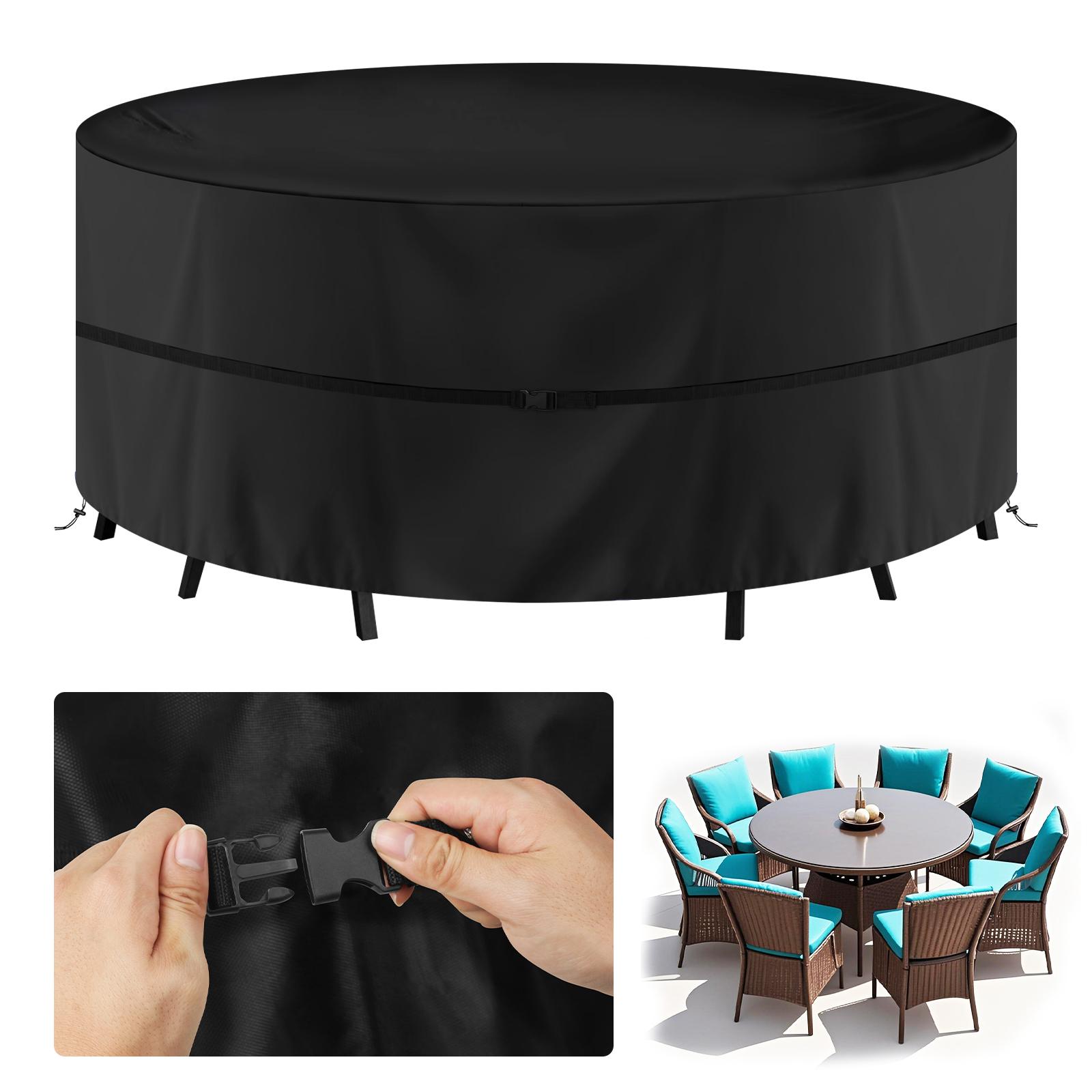 

Large Round Garden Table Furniture Cover 210D Oxford Outdoor Patio Circular Cover for Chair Set Waterproof Anti-UV Garden Covers 130x70cm чёрный