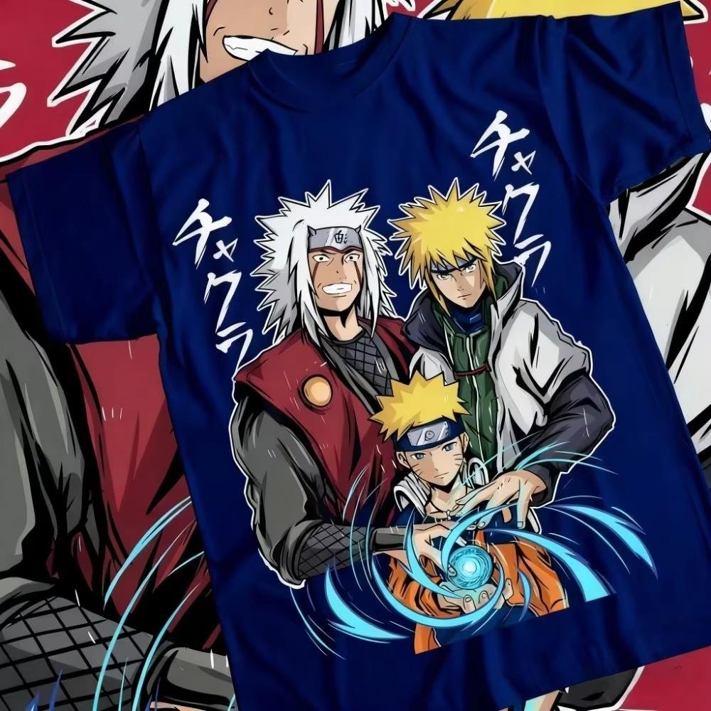 2026 New Summer Naruto Anime Jiraiya Minato Rasengan Print Unisex T-shirt, Father and Son Inheritance Theme Casual Top Women And Men T-shirt