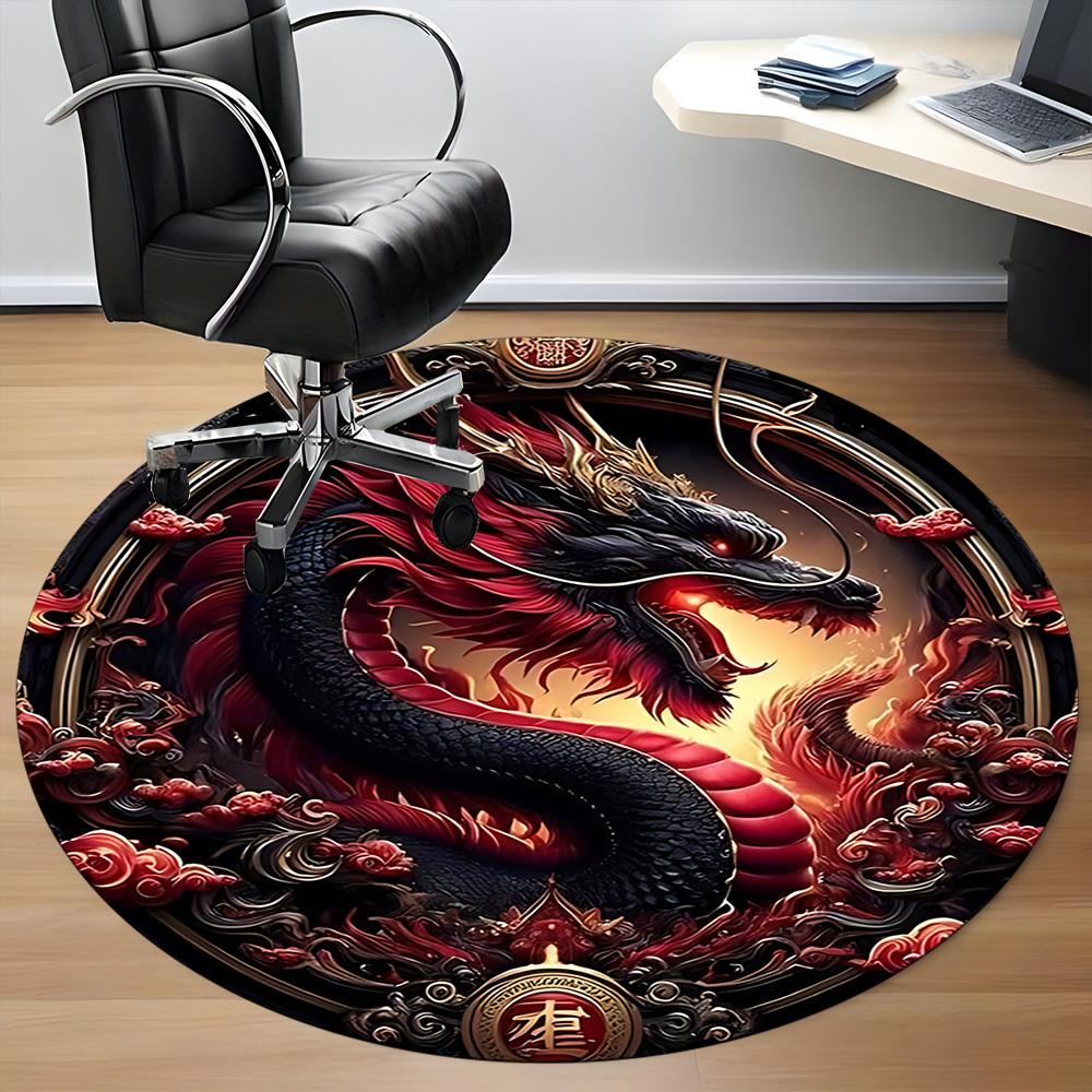 1pc Dragon Phoenix Office Round Area Rug, Under Office Chairs Bedroom Living Room Home Decor, Room Deco, Available in Various Sizes