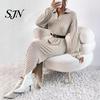 Ribbed Sweater Dress Women Knit for Fall Winter, Long Sleeve with Elegant Dresses Side Split, Solid Color Casual Collared V Neck Midi