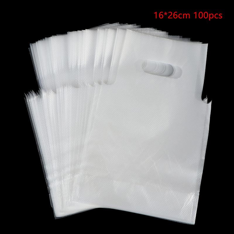 100Pcs Single/Double Cup Milk Tea Packaging Bags Frosted Transparent Disposable Beverage Plastic Bags Coffee Takeout Tote Bag Single Cup 16x26cm