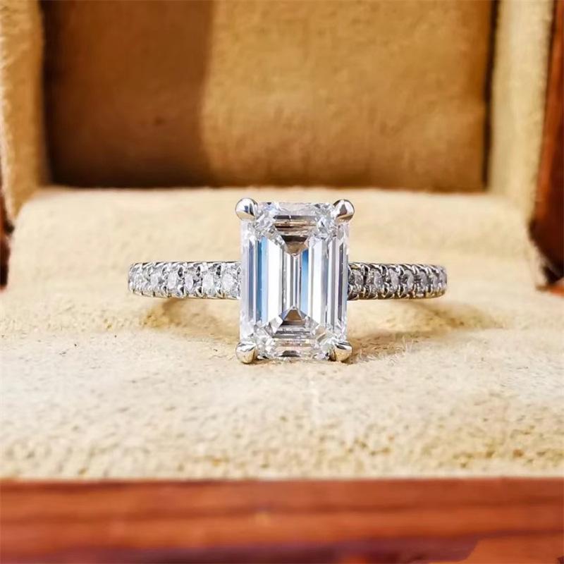 Emerald Cut D Color Moissanite Ring for Women - European American Fancy Design