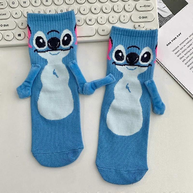 Disney Stitch Magnet Hand In Hand Sock Cartoon Fun Fashion Soft Comfortable Creative Adults Children Christmas Stocking Toy Gift