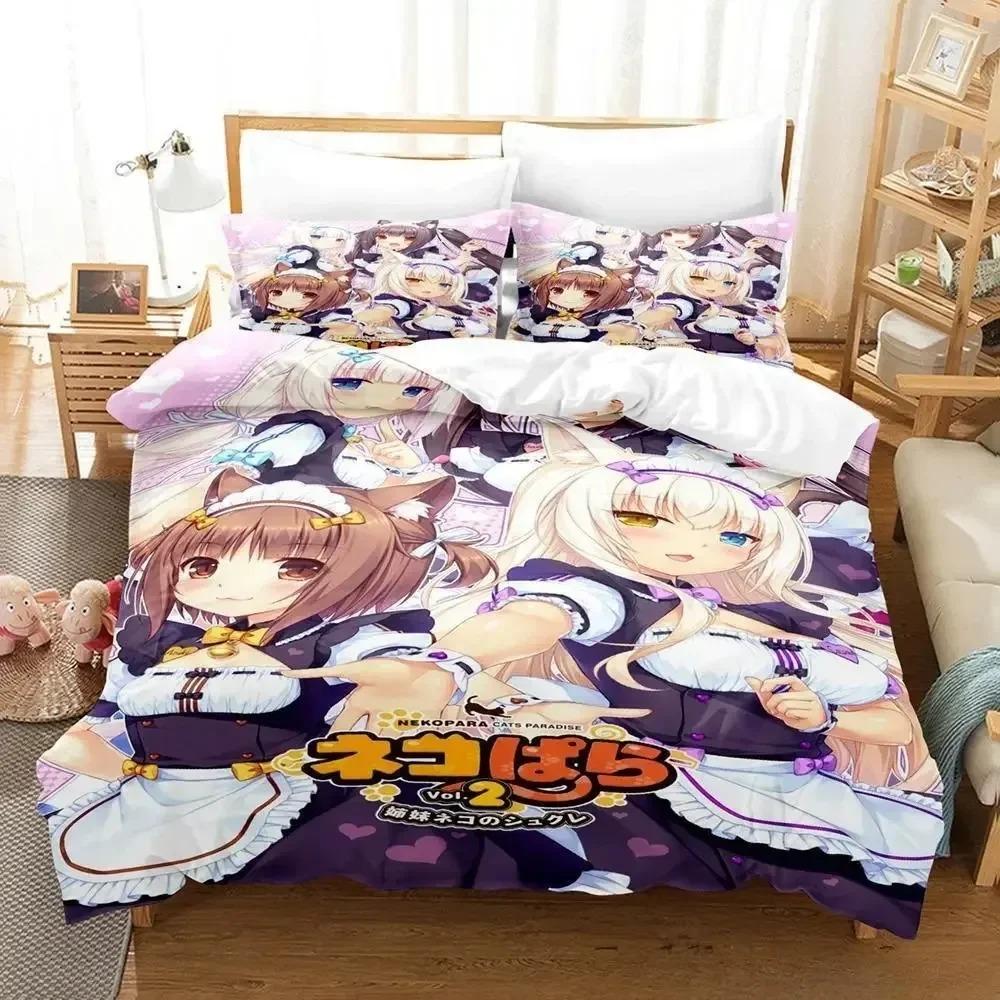 Comforter Anime Kawaii Girls Nekopara Bedding Set 3D Printed Suitable For Bedroom Kids Home Textile