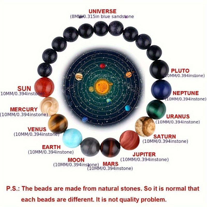 1PC Adjustable Planet Bracelet - Solar System Astronomy Ornament with Star of David and Black Beads Symbolizing Outer Space