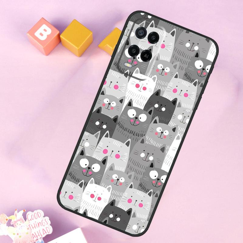 Cute Cartoon Cat Case For Oppo A17 A57 A16 A76 A96 A60 A40 A80 A18 A38 A58 A78 A98 A15 A54 A74 A94 A6 A5 Pro