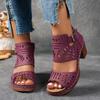 Summer Cut-out Heeled Sandals Women's 2025 New Thick-heeled Plus-size Buckle Roman Sandals