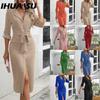 Robes Casual pour Femmes Mode Été Printemps Couleur Unie Imprimé Manches 3/4 Col en V