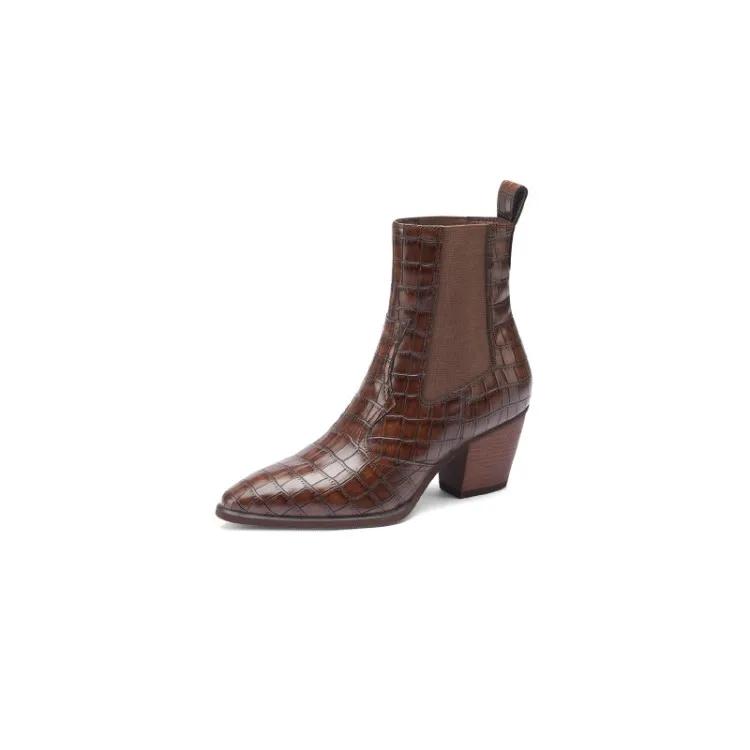 Mode 2024 Nya Höst/Vinter Damstövlar Spetsig Tå Tjock Klack Korta Stövlar Mode Chelsea Boots Skor för Kvinnor Höga Klackar 34-42