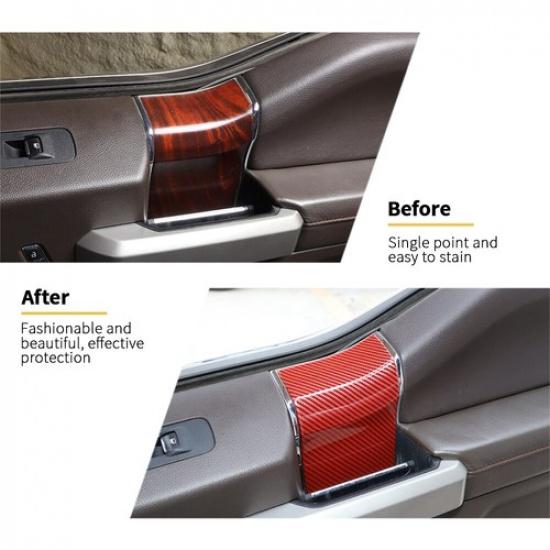 4pcs Inner Door Handle Panel Cover Trim For Ford F150 2015- Red Carbon Fiber