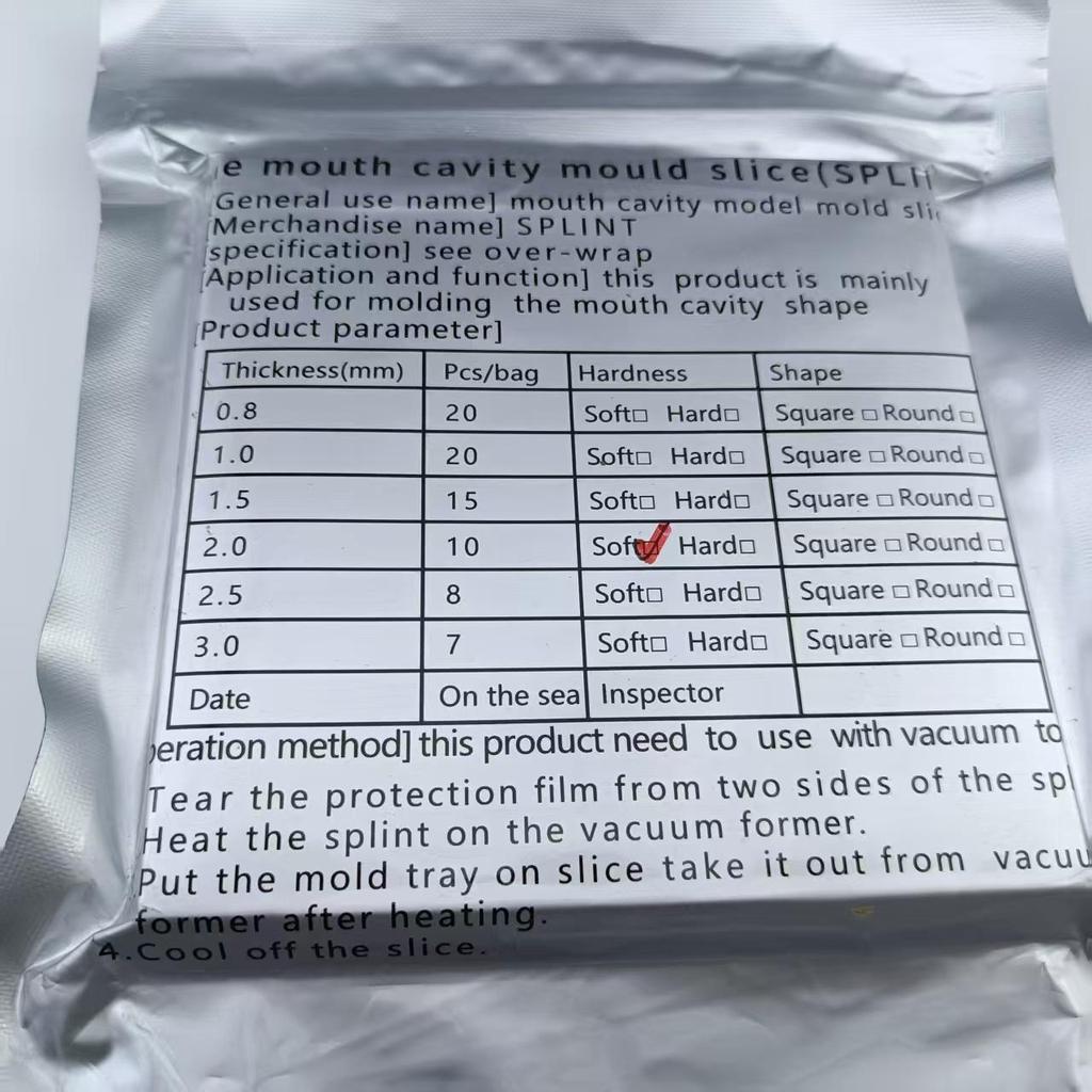 1 balení Zubní fólie Vakuově tvarovací list Čtvercový Ortodontická dlaha Retenční aparát Zubní laboratoř Termoformovací materiál