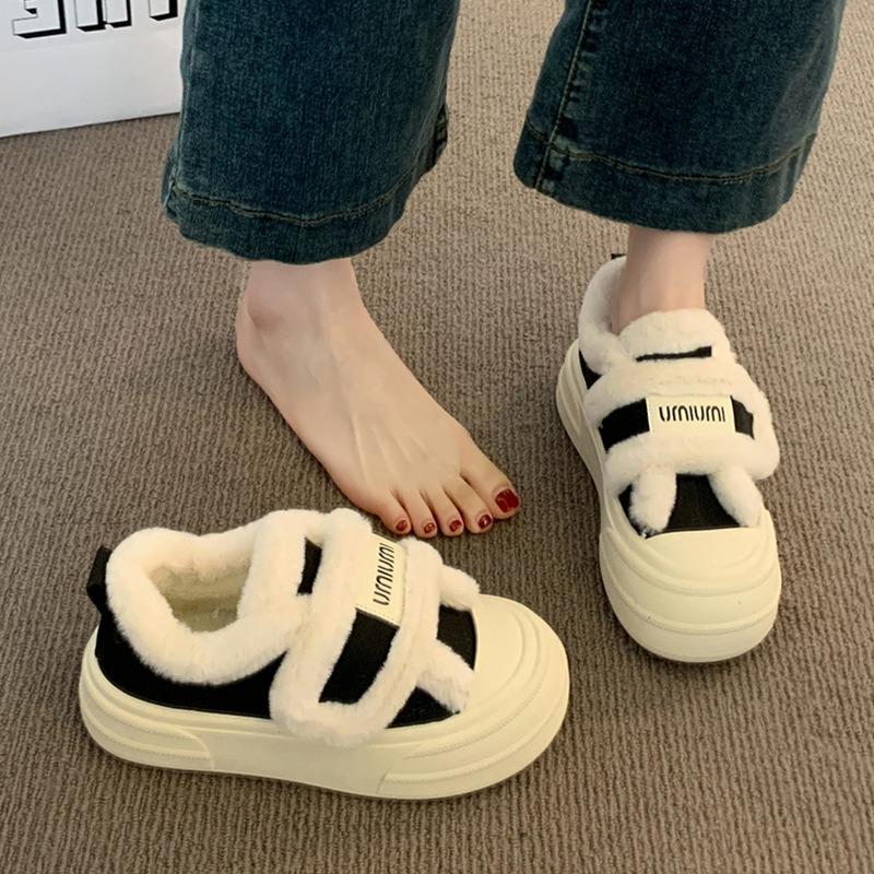 Pantofi de bumbac cu Velcro cu talpă groasă iarnă nou catifea îngroșată pantofi pufoși calzi cu talpă tip brioșă pantofi de damă