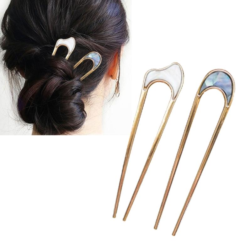 Set aus 2 eleganten U-förmigen Metallhaargabeln, elegante Damen Chignon Haarnadel Spange Haarnadel für Partys und formelle Veranstaltungen