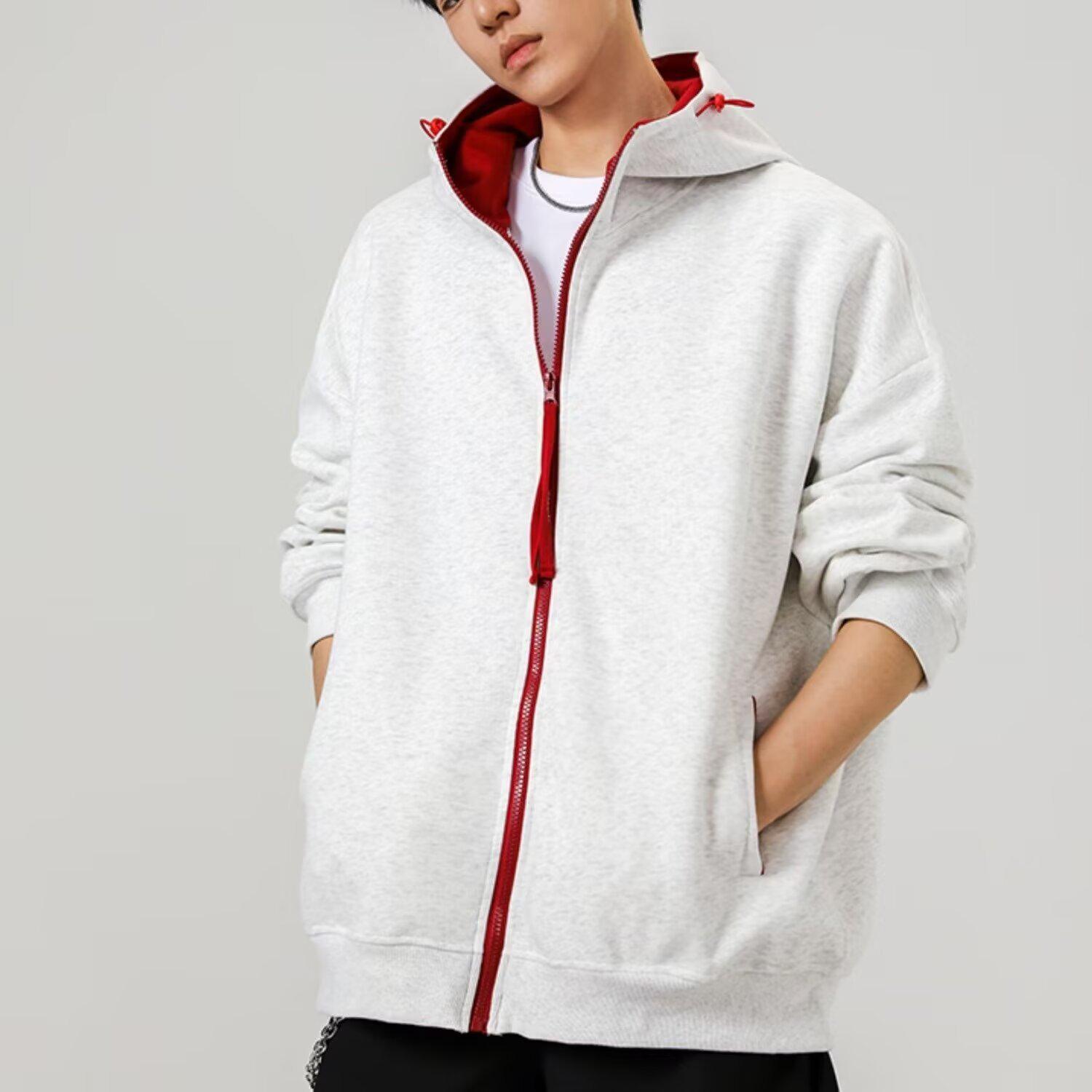 Men’s Dark Blue American-Style Hoodie with Patchwork Design - Autumn Trendy Brand, Casual Couple Jacket 3XL