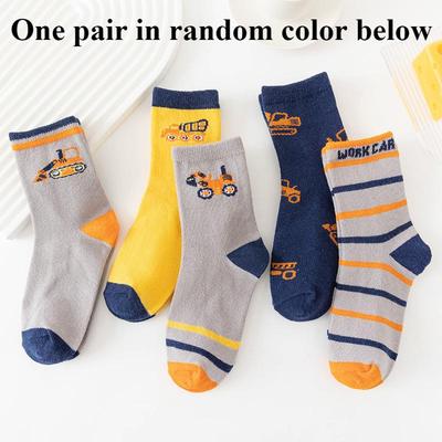 New Spring and Autumn Style Children's Socks Boys' Mid-calf Socks with Engineering Vehicles Cartoon Cute Cotton Sock