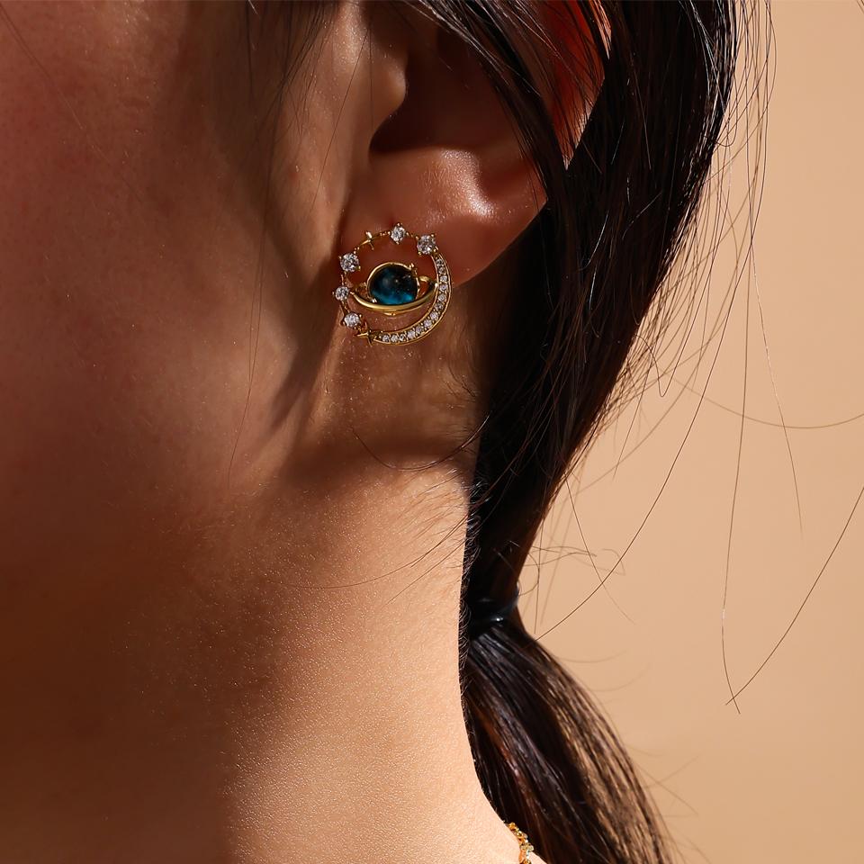 ZAKOL New Universe Planet Shiny Zircon Stud Earrings for Women Korean Fashion Aesthetic Zircon Ear Accessories