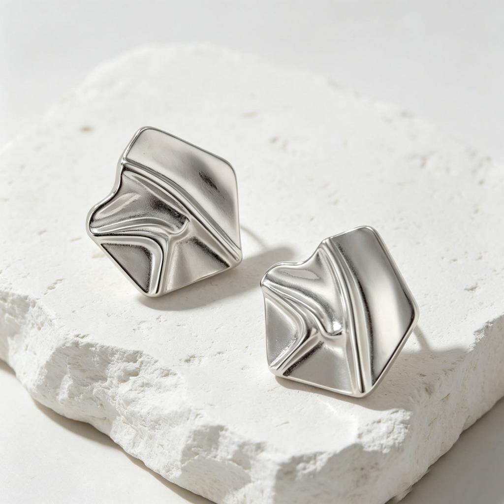 European and American Jewelry, Irregular Metal Pleated Design Earrings, High-end Sense Versatile Niche Earrings Women